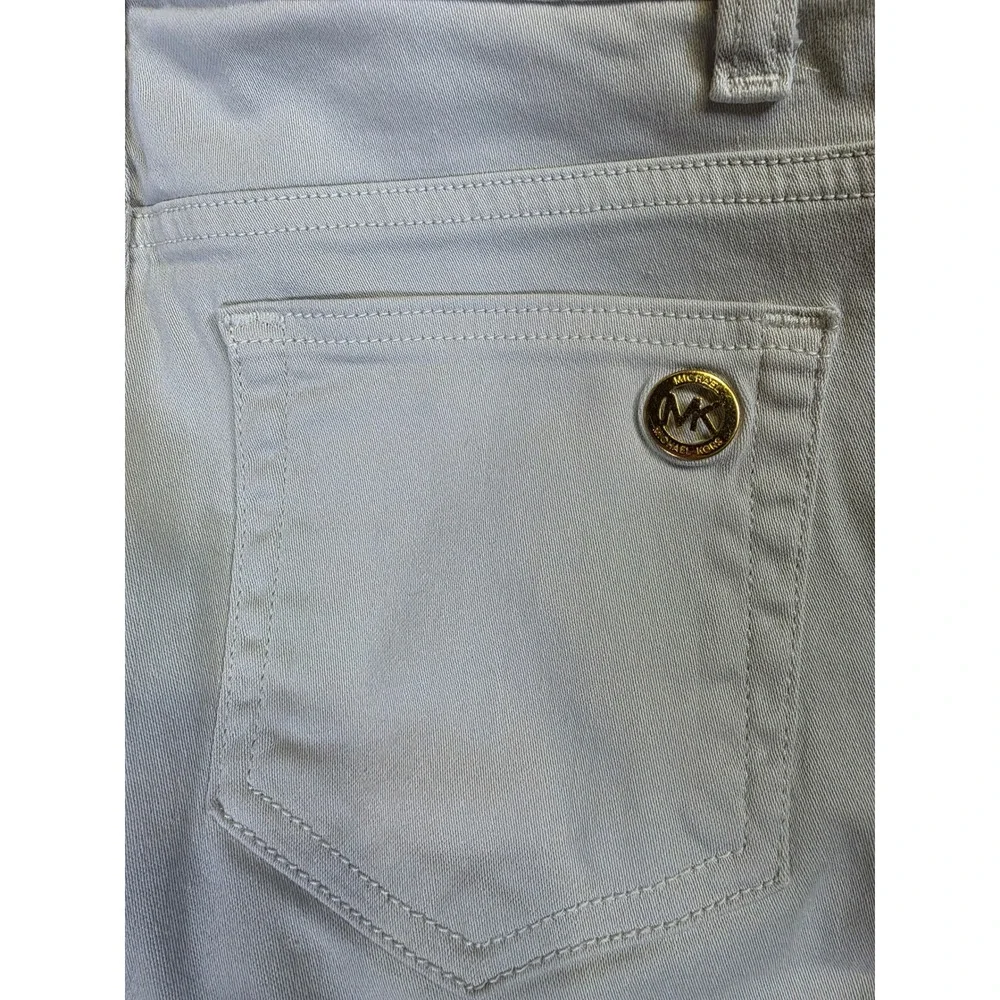 Michael Kors Izzy Cropped Skinny Jeans Light Gray Gold Hardware Size 10